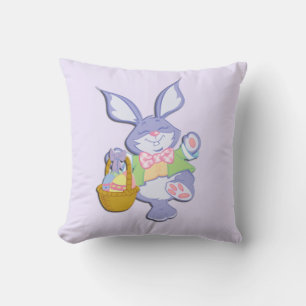 Dancing Purple Easter Bunny Lavender Throw Pillow