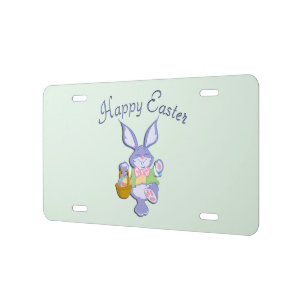 Dancing Purple Easter Bunny Mint Green License Plate