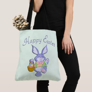 Dancing Purple Easter Bunny Mint Green Tote Bag