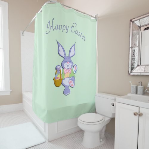 Dancing Purple Easter Bunny Mint Shower Curtain
