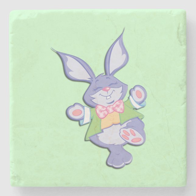 Dancing Purple Easter Bunny Mint Stone Coaster (Front)