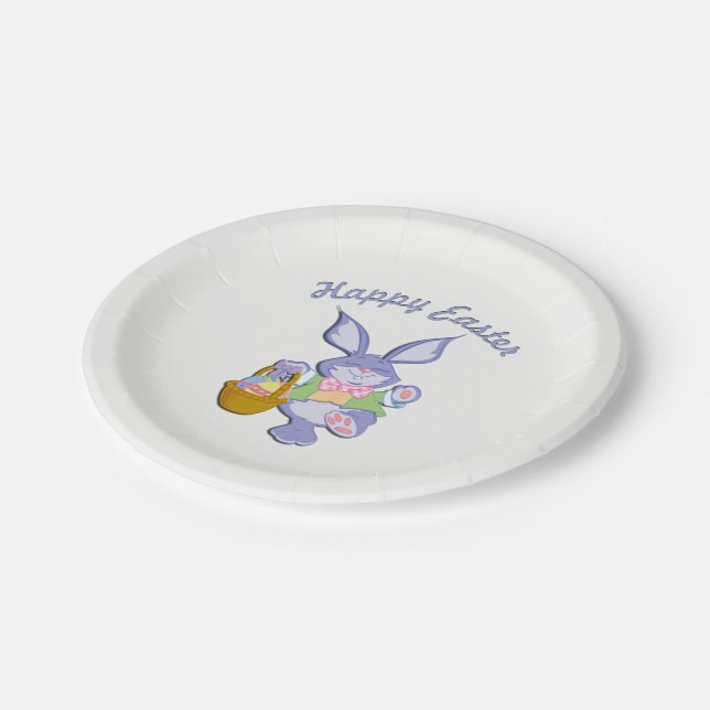 Dancing Purple Easter Bunny Paper Plates (Angled)