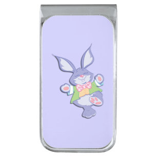Dancing Purple Easter Bunny Silver Finish Money Clip