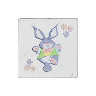 Dancing Purple Easter Bunny Stone Magnet