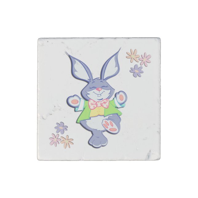 Dancing Purple Easter Bunny Stone Magnet (Front)