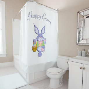 Dancing Purple Easter Bunny White Shower Curtain