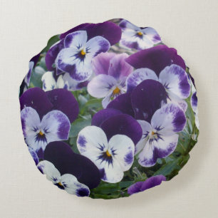 Dancing Purple Pansies, Round Pillow