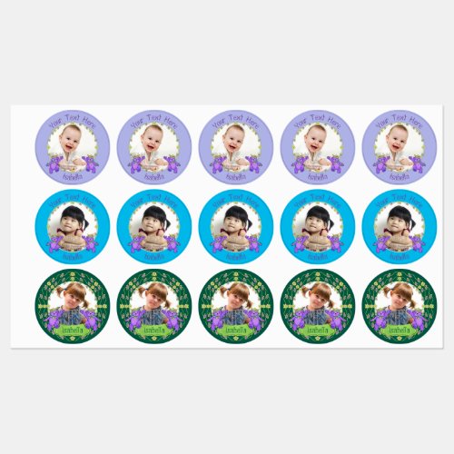 Dancing Purple Princess Teddy Bear Custom Photo Kids Labels