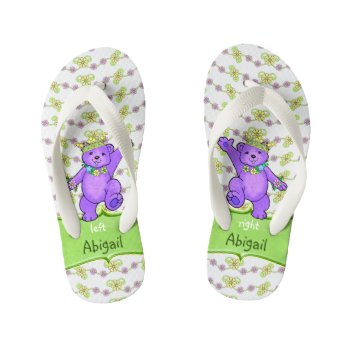 Dancing Purple Princess Teddy Bears Custom Kid's Flip Flops by anuradesignstudio at Zazzle