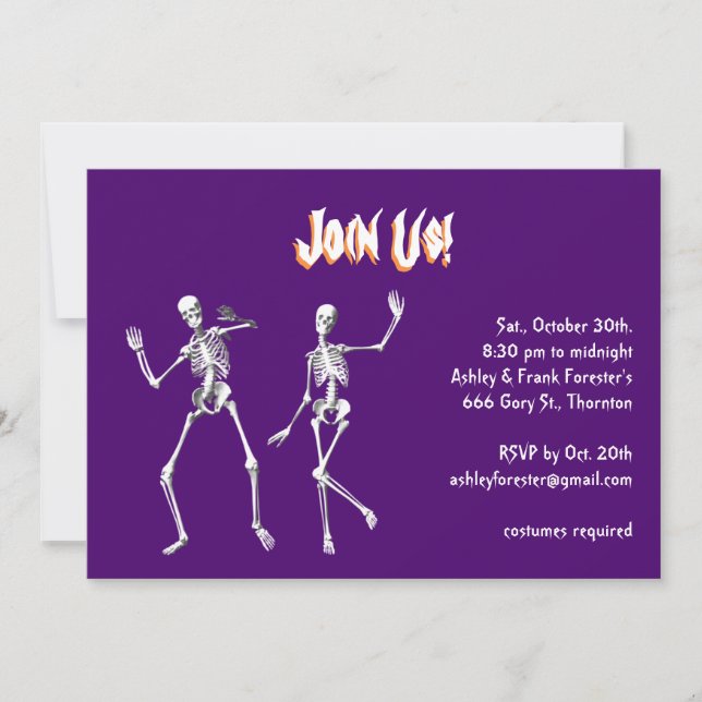 Dancing Purple Skeletons Halloweeen Invitation (Front)