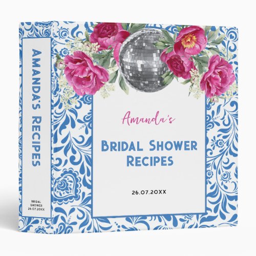 Dancing Queen Blue Tile Bridal Shower Recipe Book 3 Ring Binder