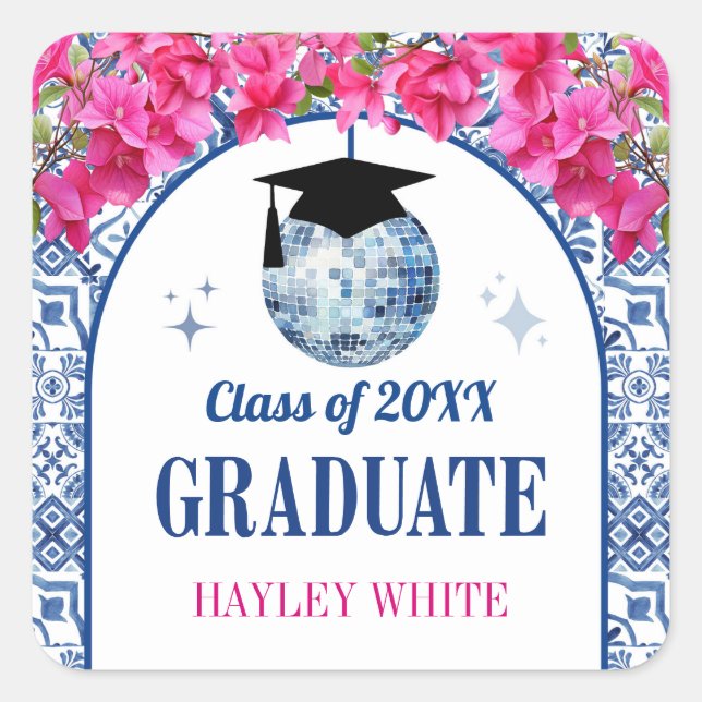 Dancing Queen Disco Ball Graduation Party Square Sticker (Front)