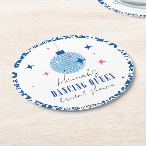 Dancing Queen greek Musical disco bridal shower Round Paper Coaster