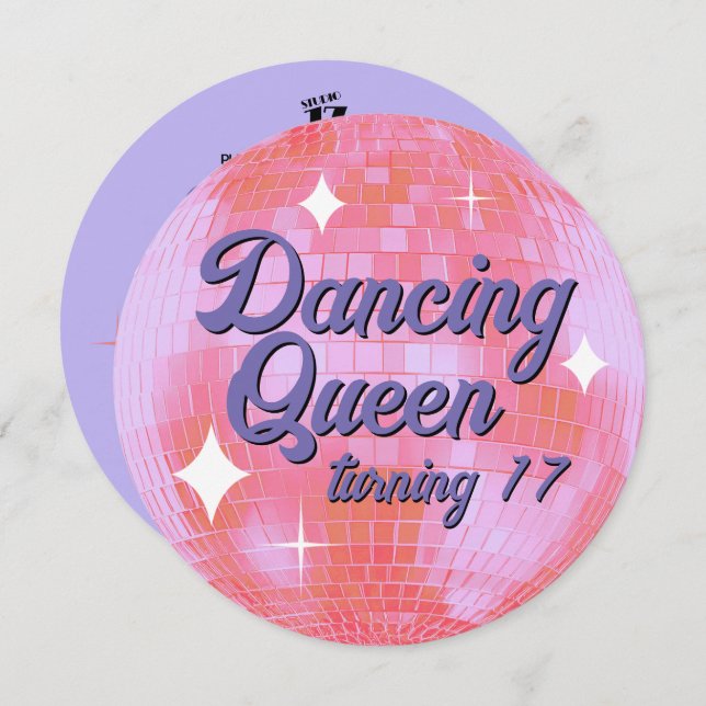 Dancing Queen Turning 17 Disco Ball Invitation (Front/Back)