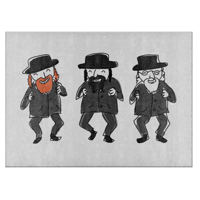 Dancing Rabbis Jewish Glass Challah Board (Front)