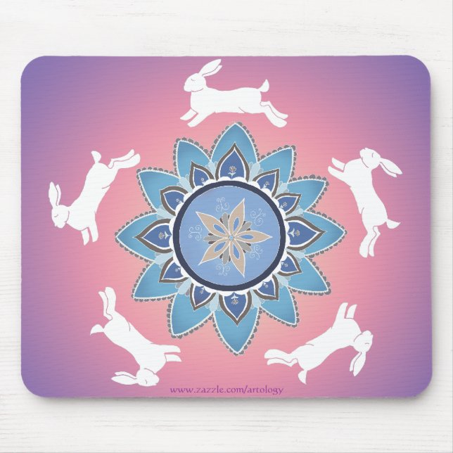 Dancing Rabbit Mandala Mousepad (Teal) (Front)