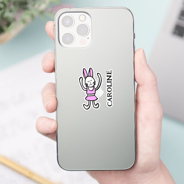 Dancing Rabbit Vinyl Name Sticker in Many Sizes (Phone)