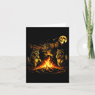 Dancing raccoons campfire forest moon funny card
