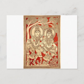 DANCING RADHA KRISHNA KALAMKARI ART OF INDIA POSTCARD