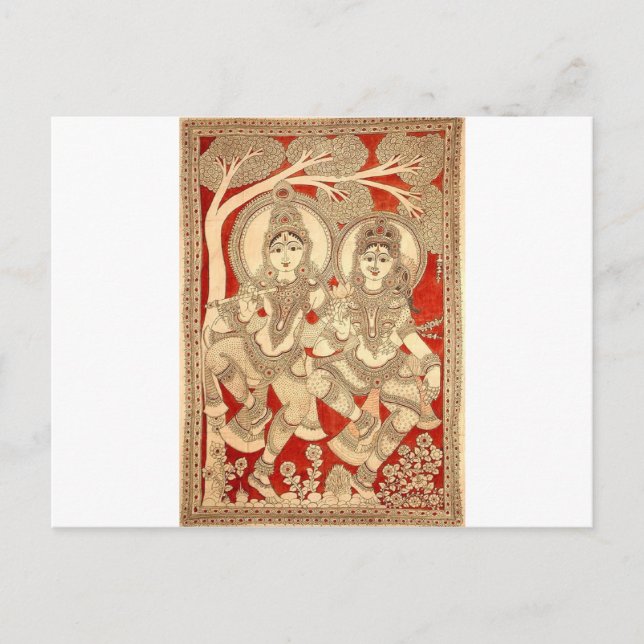 DANCING RADHA KRISHNA KALAMKARI ART OF INDIA POSTCARD (Front)