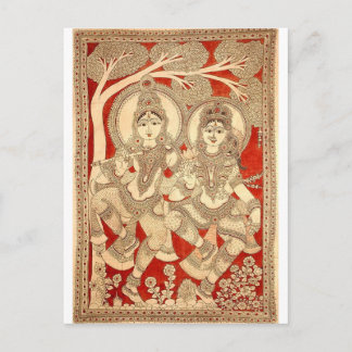 DANCING RADHA KRISHNA KALAMKARI ART OF INDIA POSTCARD