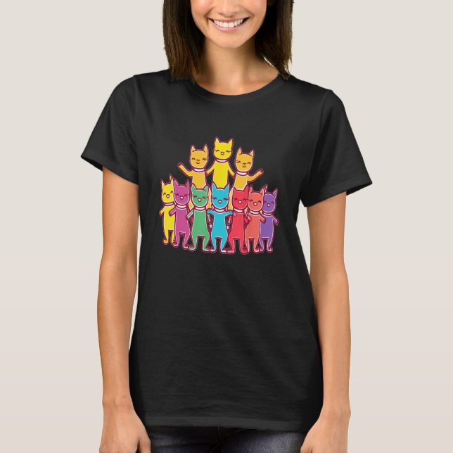Dancing Rainbow Cats Funny Summer Festival Rave T-Shirt (Front)