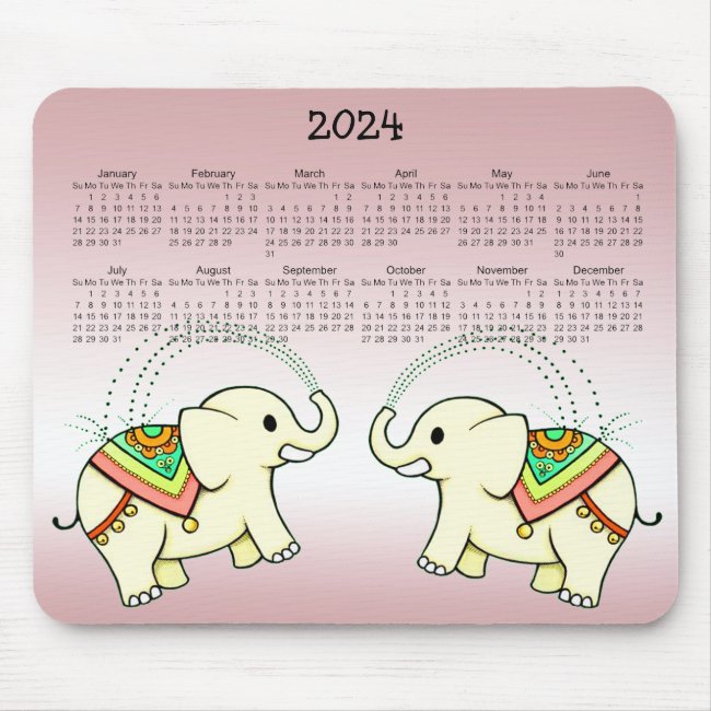 Dancing Rainbow Elephants 2024 Calendar Mousepad