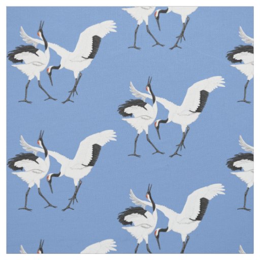 Dancing red-crested cranes fabric