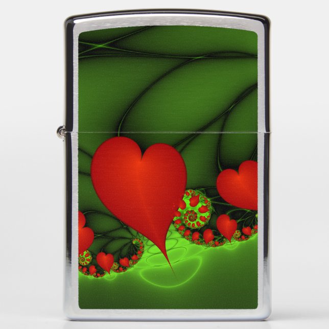 Dancing Red Hearts Modern Abstract Fractal Art Zippo Lighter (Front)