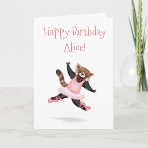 Dancing red panda personalized birthday card