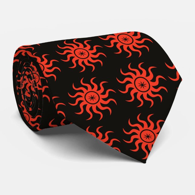 Dancing Red Suns Neck Tie (Rolled)