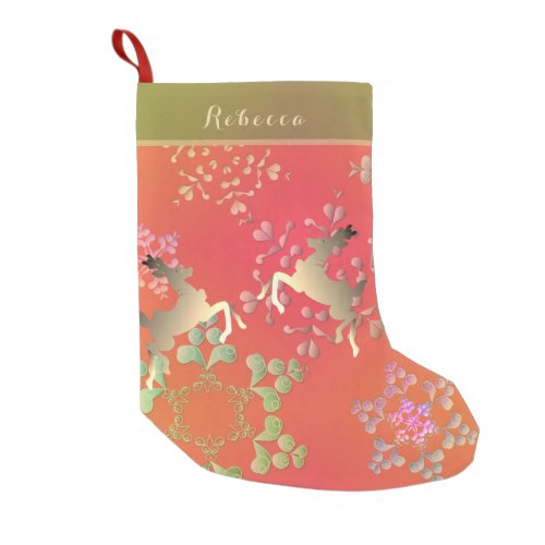 Dancing Reindeer and Snowflakes Small Christmas Stocking