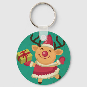 Dancing Reindeer Button Keychain