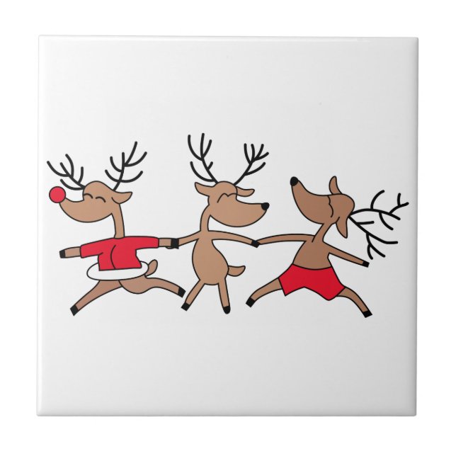 Dancing Reindeer Ceramic Tile (Front)
