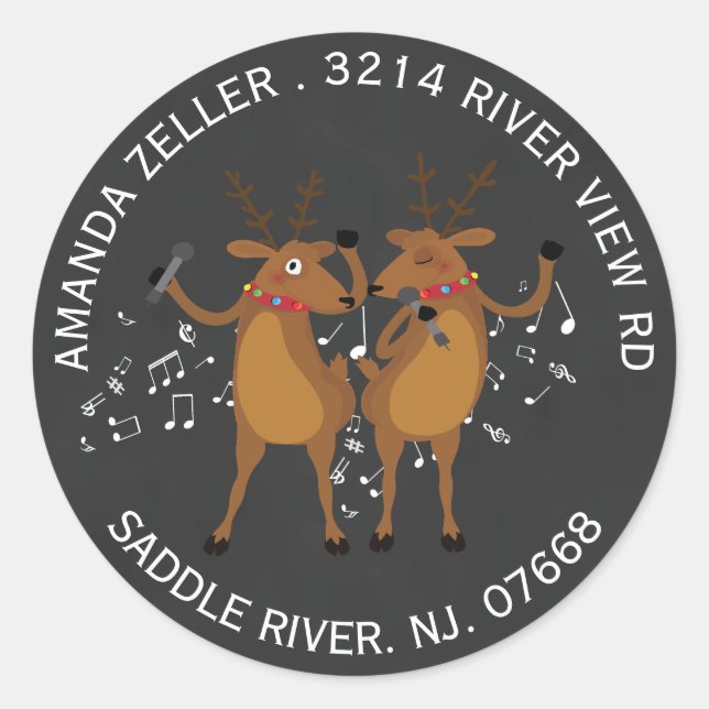 Dancing Reindeer Christmas Address Label Sticker (Front)
