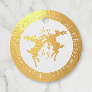 Dancing Reindeer "Joy Joy Joy"Double Text Foil Favor Tags