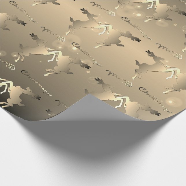 Dancing Reindeer Pale Bronze "Merry Christmas" Wrapping Paper (Corner)