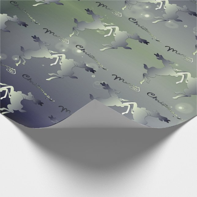 Dancing Reindeer Silvery "Merry Christmas" Wrapping Paper (Corner)