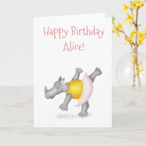 Dancing rhino personalized birthday card