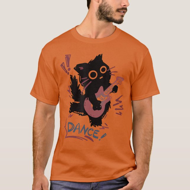 Dancing Rock Cat Electric Guitar Funny Cat Music B T-Shirt (Front)
