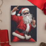 Dancing Rocker Santa Holiday Card<br><div class="desc">This design was created though digital art. It may be personalized in the area provided by changing the photo and/or text. Or it can be customized by choosing the click to customize further option and delete or change the color the background, add text, change the text color or style, or...</div>
