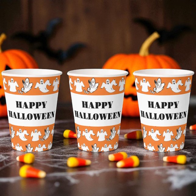 Dancing Rows Of Flying Ghosts Halloween Party Paper Cups (Halloween party paper cup template)