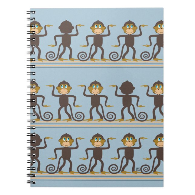 Dancing safari pattern, boys, blue notebook (Front)