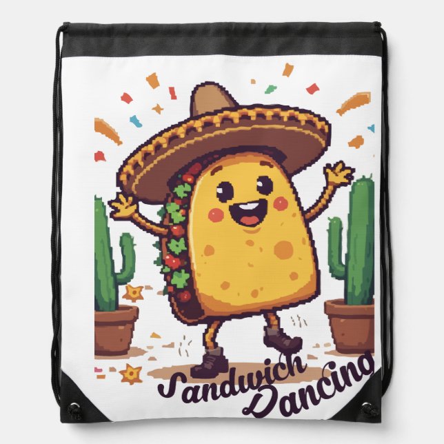 Dancing Sandwich Fiesta Drawstring Bag (Front)