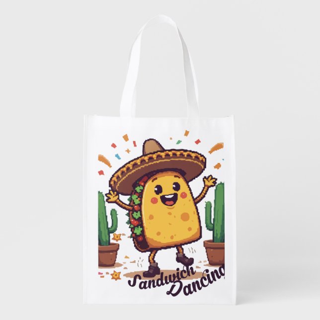 Dancing Sandwich Fiesta Grocery Bag (Front)