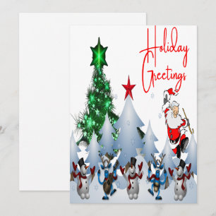 Dancing Santa and Reindeer Holiday Card