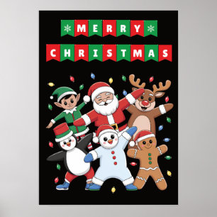 Dancing Santa Elf and friends Holiday Poster