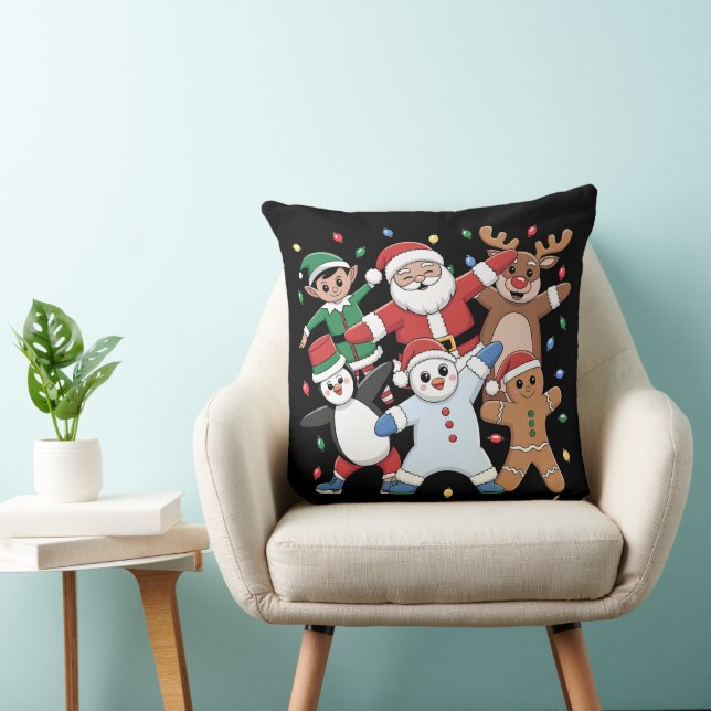 Dancing Santa Elf and friends Throw Pillow (Chair)