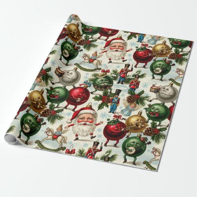 Dancing Santa&#39;s and Magical Ornaments Wrapping Paper