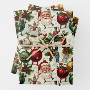 Dancing Santa's and Magical Ornaments Wrapping Paper Sheets